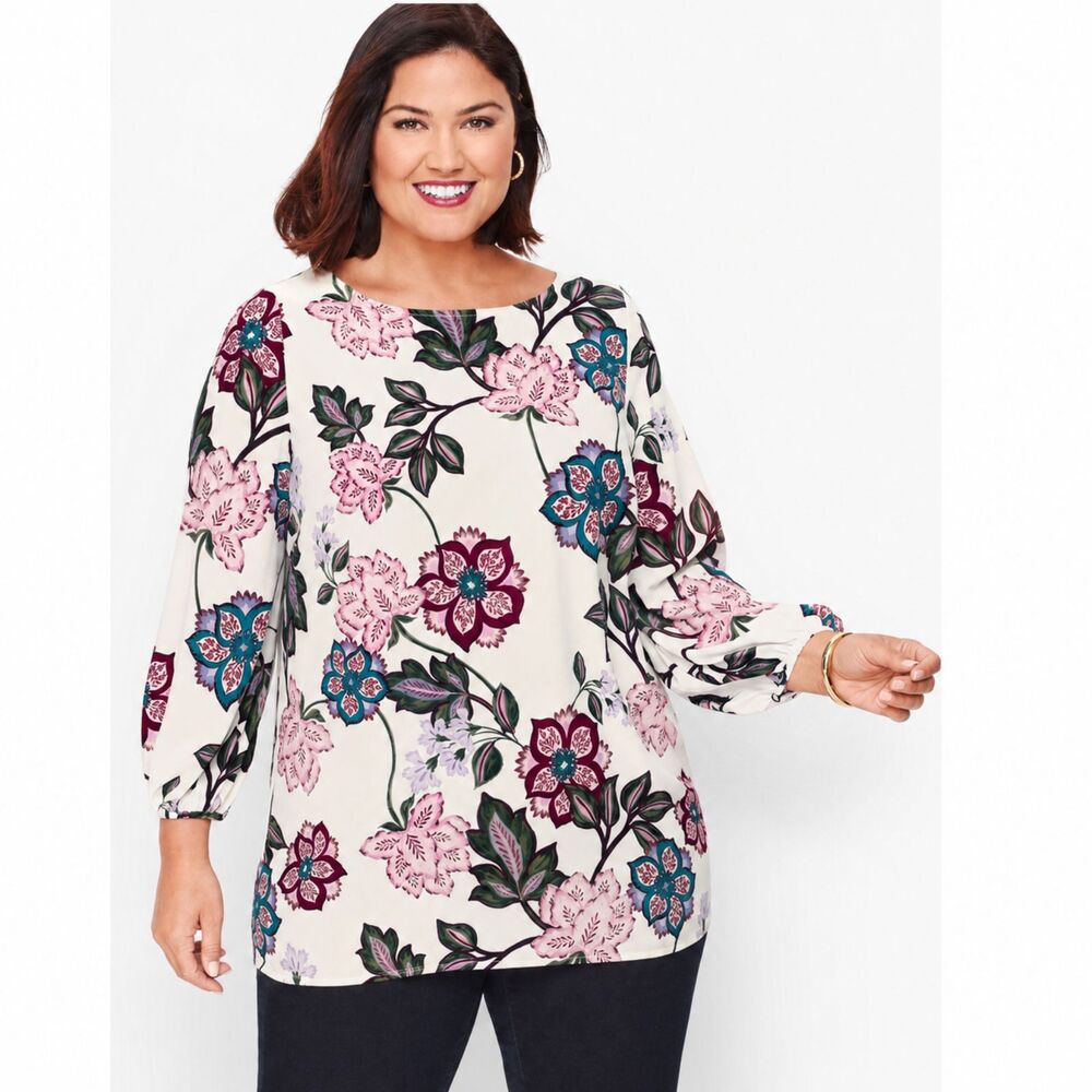 Talbots Plus  Floral Long Sleeve Blouse Size 2X NWT LW Flowy **